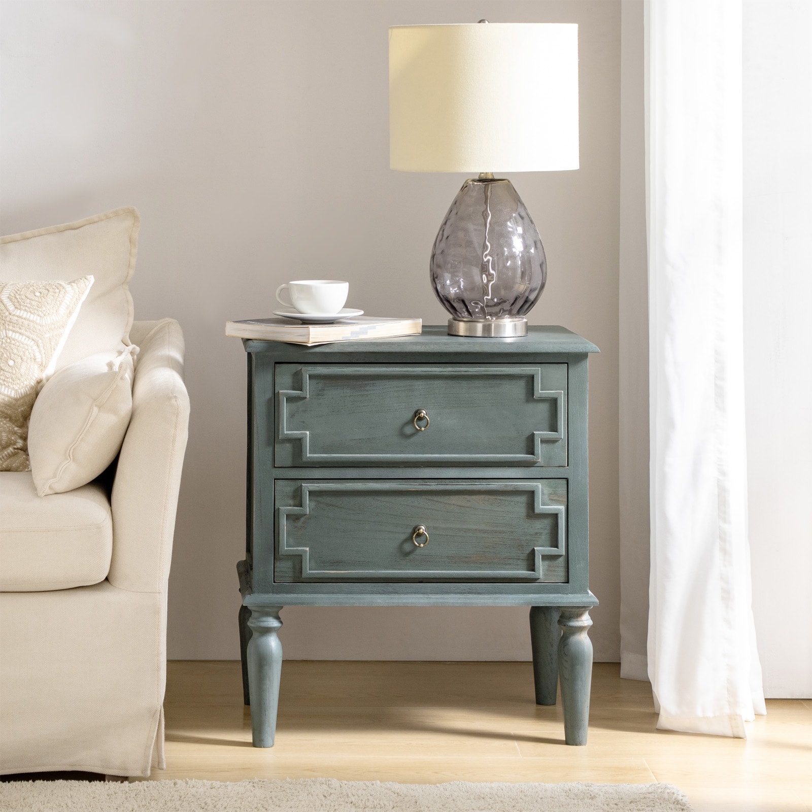 Christian Transitional 2-Drawer End Table with Build-in Charging Station by HULALA HOME