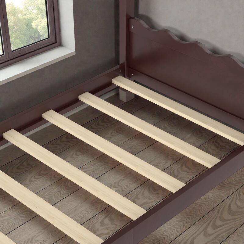 Kids Solid Wood House Floor Bed with Support Slats, Montessori Low Profile Bed, No Box Spring Needed