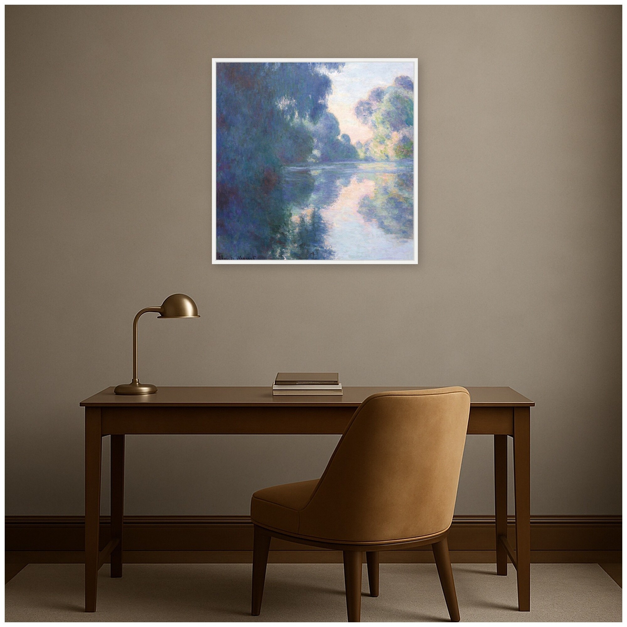 Kate and Laurel Morning on the Seine Monet by Nostalgia Prints Framed Canvas Wall Art Print