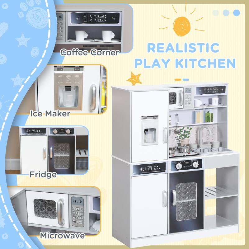 Kids Pretend Play Toy Kitchen w/ Light,Sounds,Coffee Machine,Ice Maker