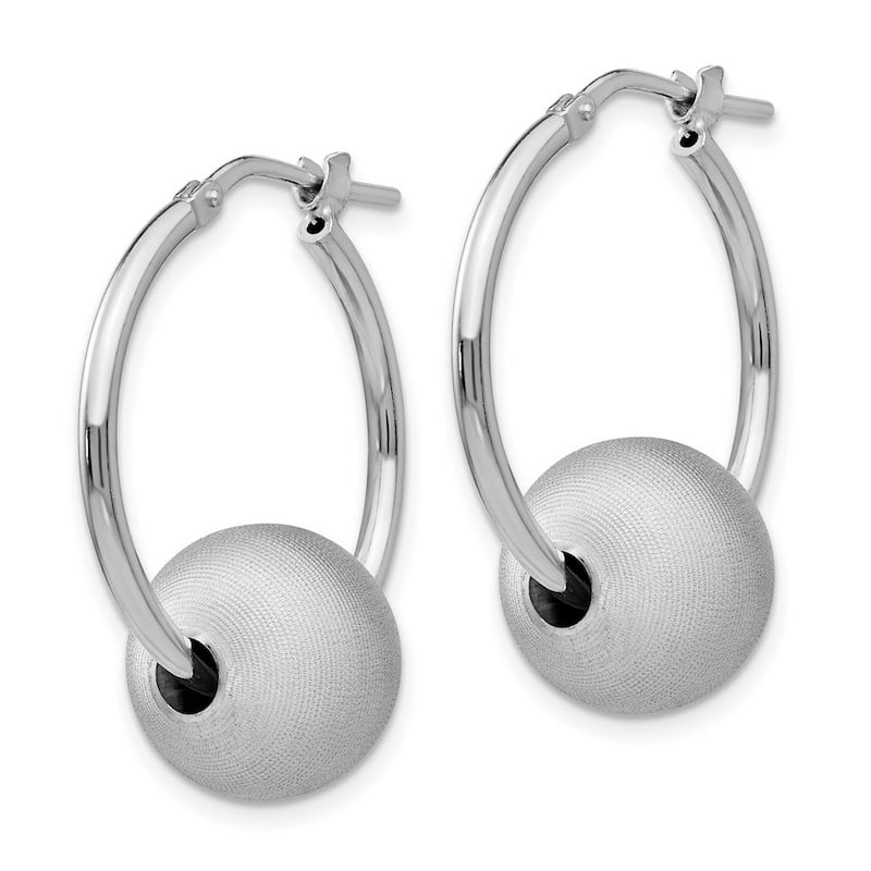 Curata 925 Sterling Silver Satin Ball Dangle Hoop Earrings (28mm)