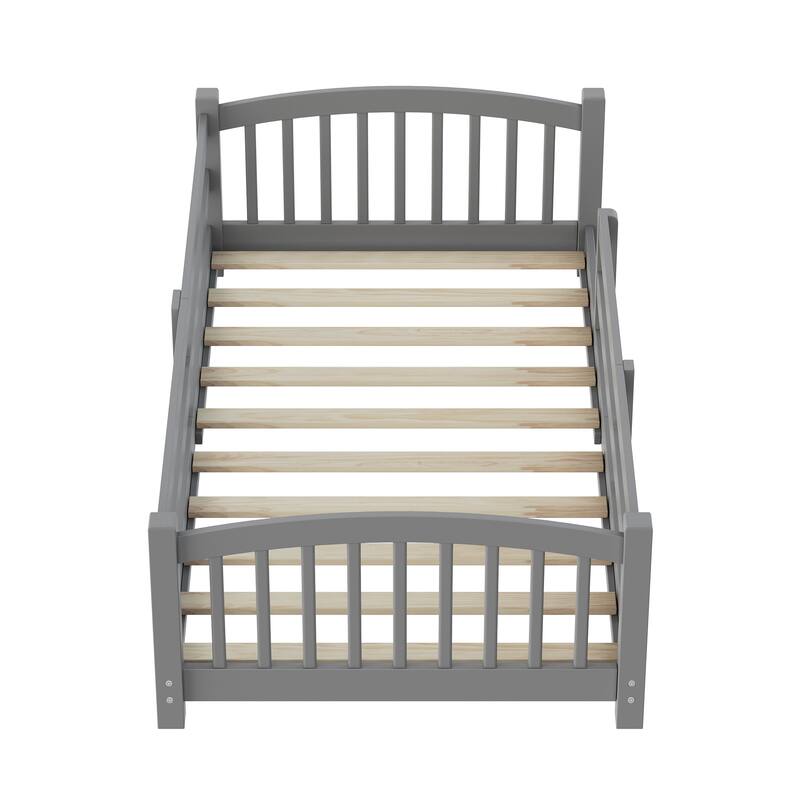 Montessori Floor Bed with Fence - Full/Twin Solid Wood, Slats & Safety Guardrails, Easy Assemble