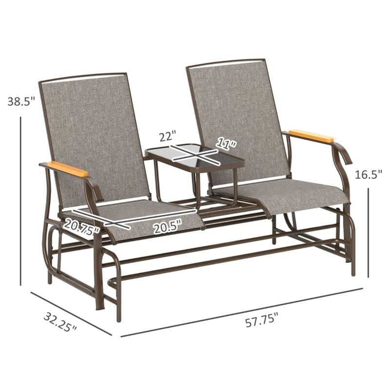 Steel Mesh Loveseat Rocking Glider Chair with Table - 57.75" W x 32.25" D x 38.5" H