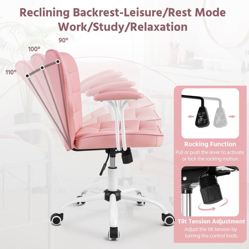 Yaheetech Mid-Back PU Leather Upholstered Office Chair with Padded Arms&Rolling Wheels