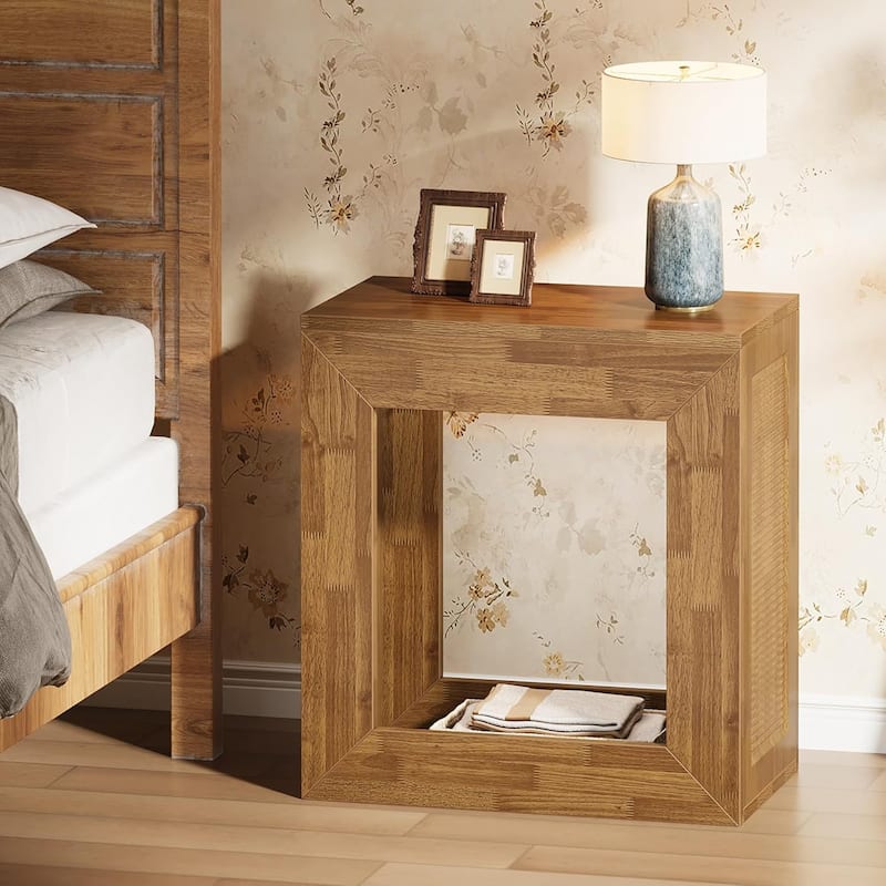 2-Tier End Table, Side Table with Sturdy Base, Square Bedside Table Nightstand