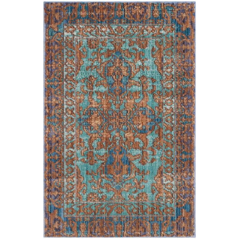 SAFAVIEH Valencia Kanika Distressed Vintage Boho Oriental Polyester Rug - 2' x 3' - Blue/Gold