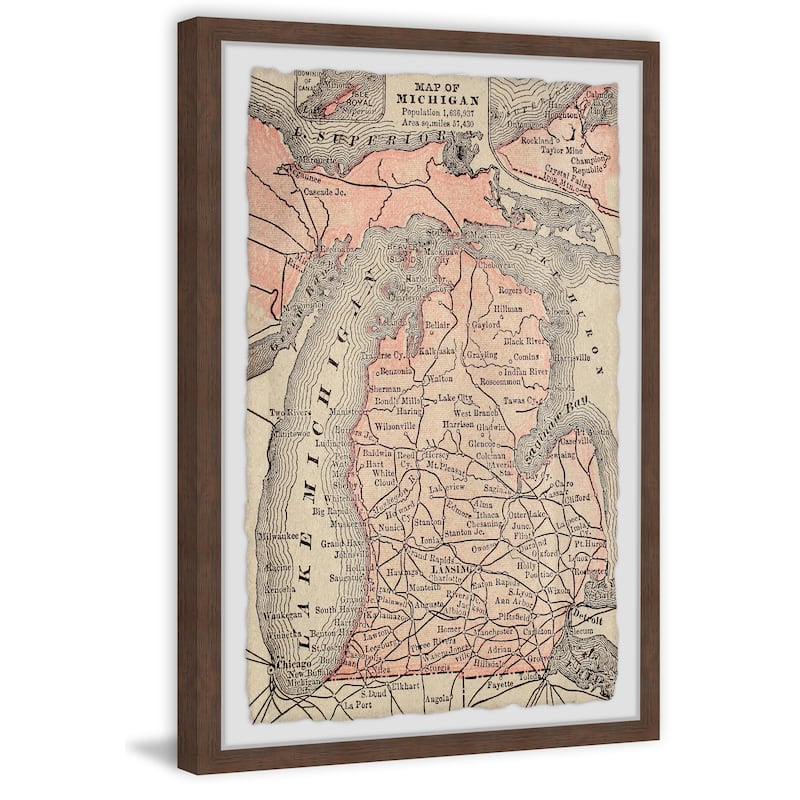 'Map of Michigan II' Framed Painting Print