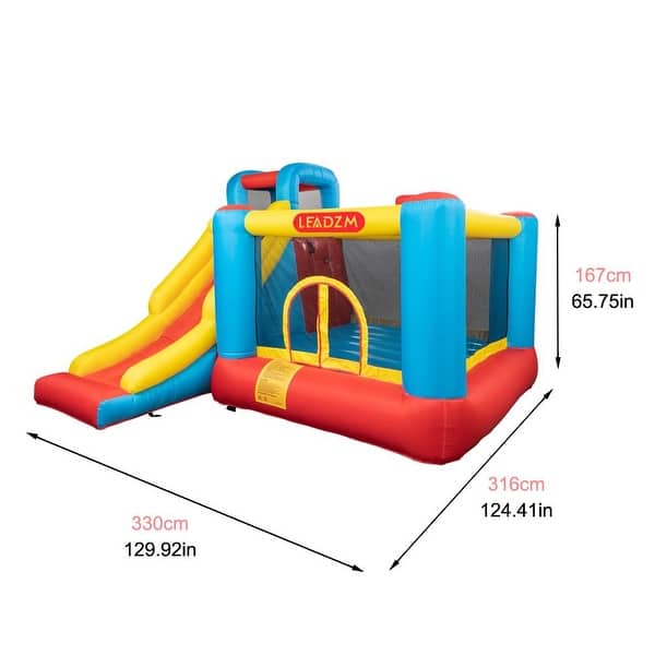 dimension image slide 1 of 2, Leadzm Kids Inflatable Bounce House Safety Jumper Slide with 450W Blower