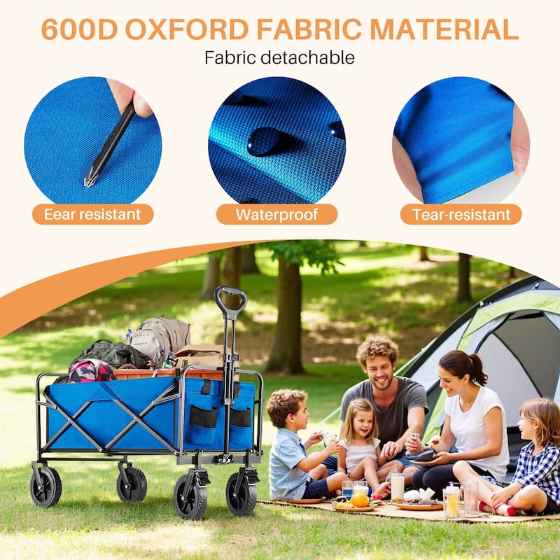 Outdoor Large Capacity Collapsible Foldable Wagon Cart Garden Cart with All-Terrain Wheels-35IN - 20.5"D x 33.3"W x 38.9"H