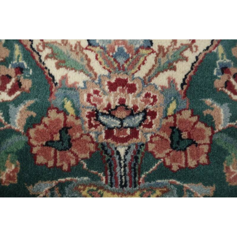 Hand Knotted Oriental 100% Wool Carpet Traditional Floral Green Aubusson Area Rug - 14' 5'' X 9' 8''