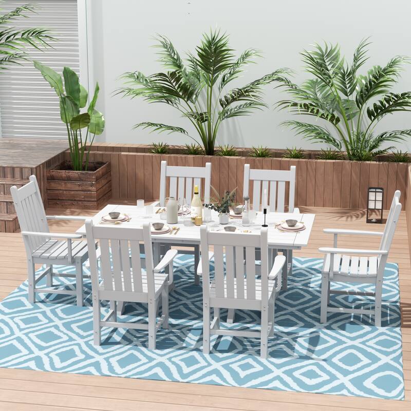 Laguna Hdpe All Weather Outdoor Patio Dining Set with Rectangle Table, Arm Chairs (7-Piece Set)