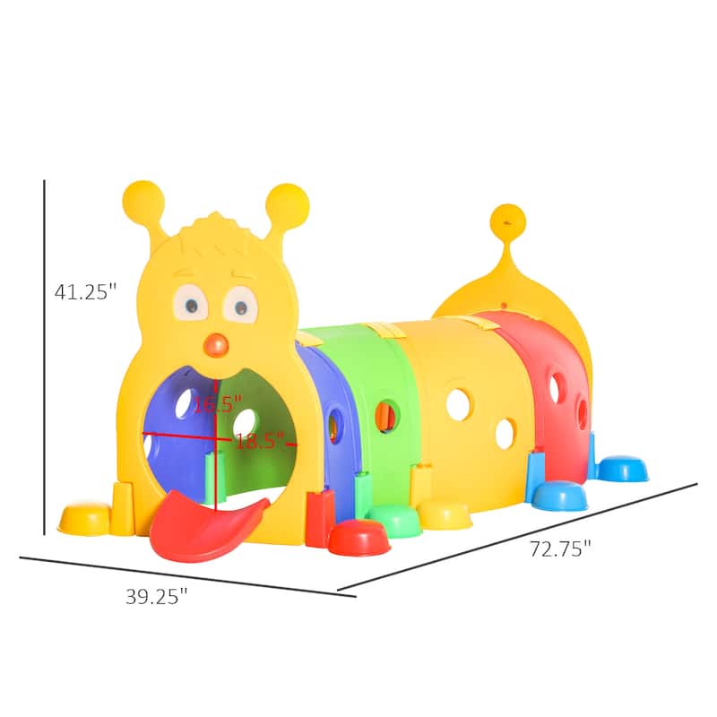 Kids Caterpillar Play Tunnel Multicolor Configurable Indoor Outdoor Fun for Age 3 to 6 - Multi - 72.75" L x 39.25" W x 41.25" H