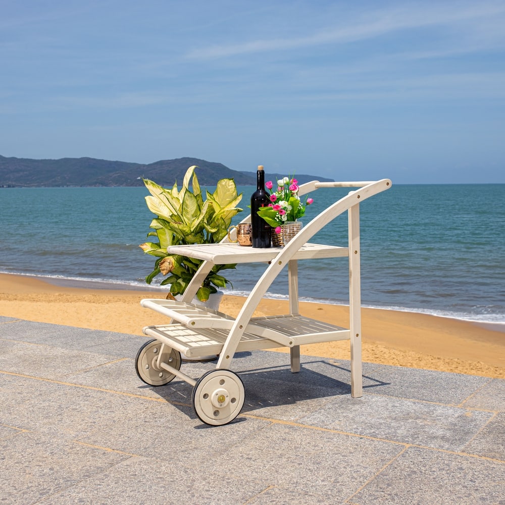 SAFAVIEH Outdoor Johana Acacia Wood Tea Cart - 25Wx34Dx34H