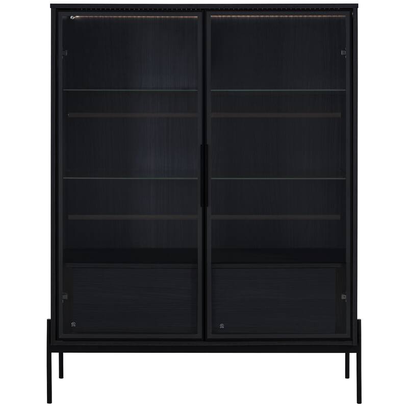 51.2 inch Display Cabinet Bookshelves, Curio Cabinet with Glass Doors & LED Lighting