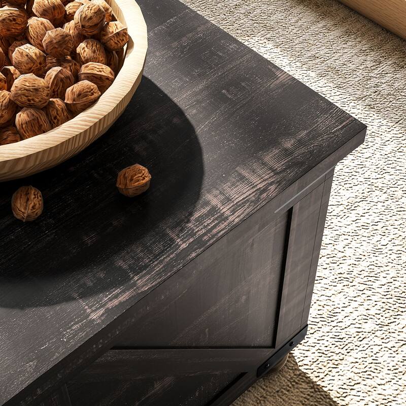 Farmhouse Square Coffee Table with Storage for Living Room, Center Table with Hinged Flip Lift Top and Hidden Space