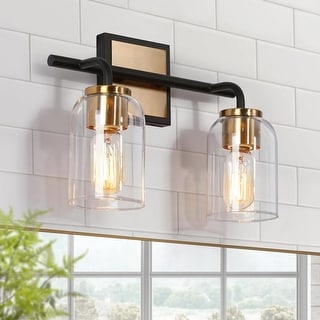 Modern Black Gold 2-Light Bathroom Vanity Lights Glass Wall Sconces for Powder Room - 13"L