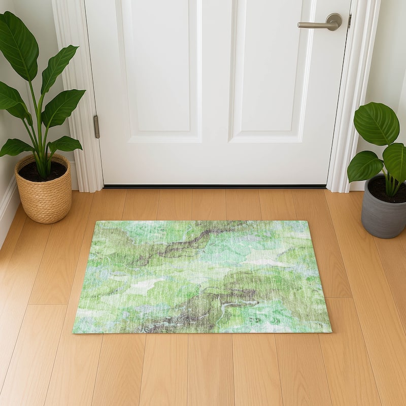 Premium Washable Super Soft Modern Contemporary Mayfield Rug - Green - 1'8" x 2'6"
