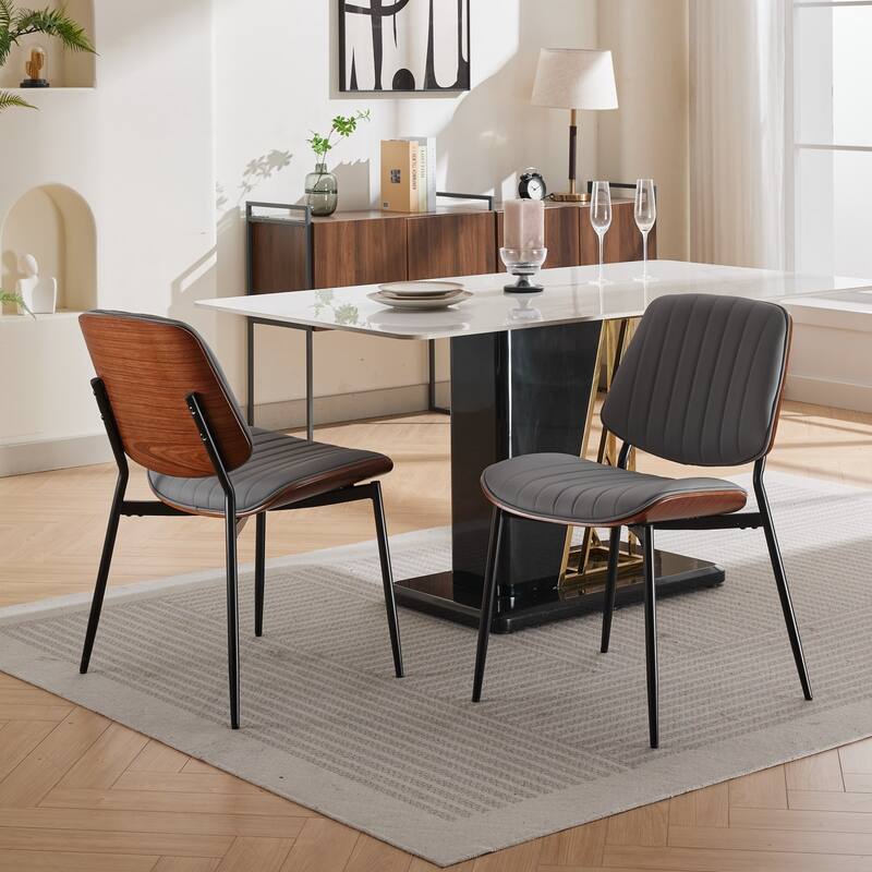 Furniture, Dining Chairs Set of 2 Mid Century Modern Retro Faux Leather Chair for Kitchen Dining Room Chairs