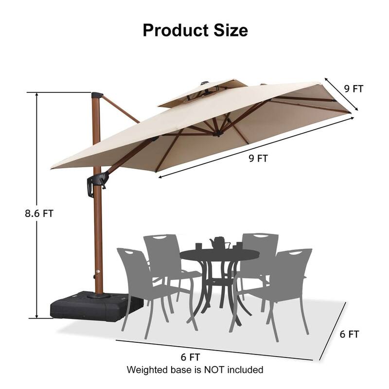 PURPLE LEAF 9 ft Square Wood Pattern Patio Cantilever Umbrella