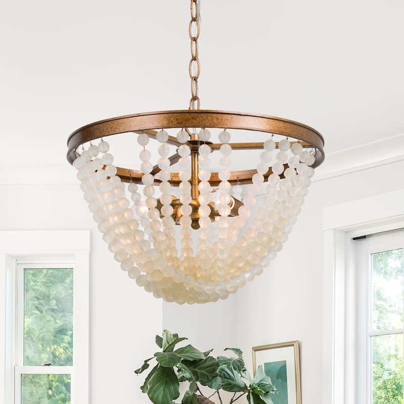 Mid-century Modern Brass Beaded Chandelier Distressed 3-light Foyer Pendant lights
