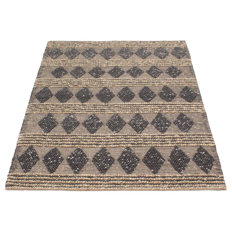 ECARPETGALLERY Braid weave Sienna Grey, Taupe Wool Rug - 5'0 x 6'9