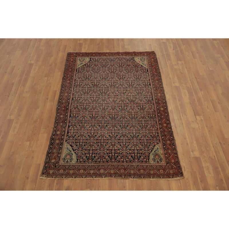 Hand Knotted Oriental 100% Wool Carpet Traditional All-Over Navy Blue & Blues Malayer Area Rug - 6' 5'' X 4' 5''
