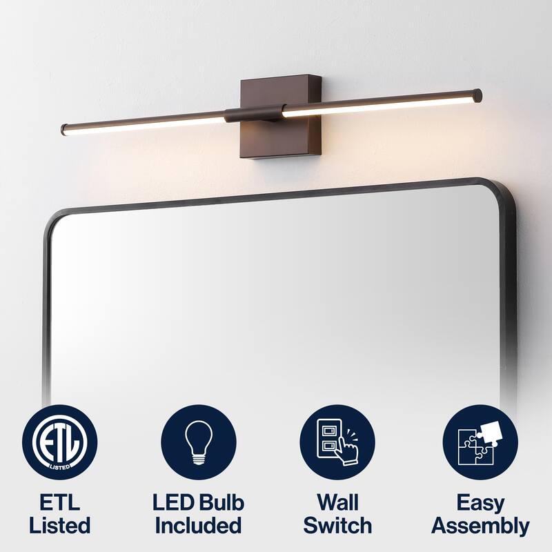 28" Dimmable Integrated LED Metal Wall Sconce, by JONATHAN Y