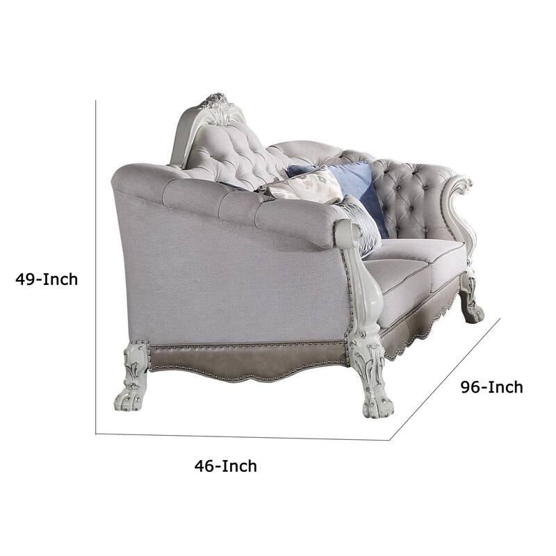Ally Sofa, 7 Throw Pillows, Classical Bone White Faux Leather, 96 Inch