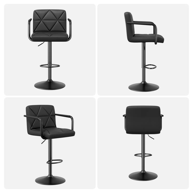 Modern Bar Stools Set of 2 Upholstered Faux Leather Barstools with Back and Arms Height Adjustable Bar Chairs