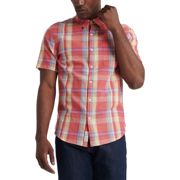 yellow with red button down shirt yellow with red button down shirt