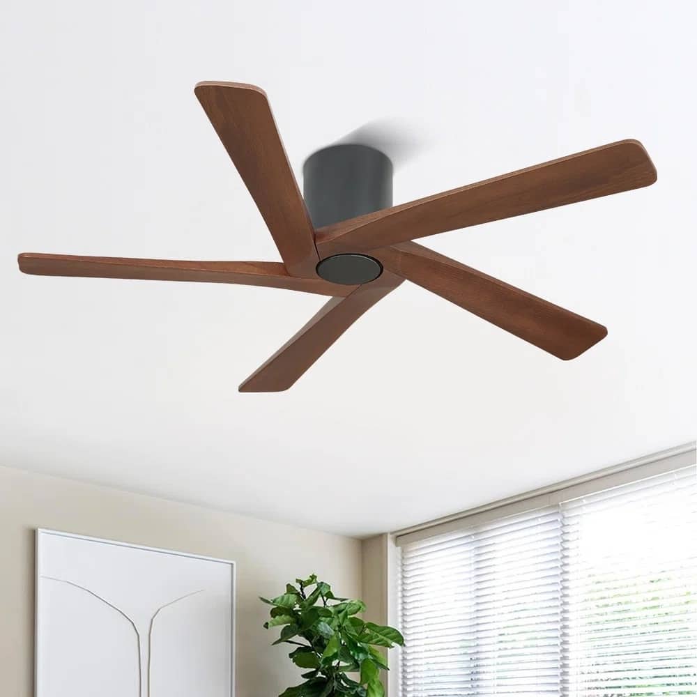 MLiAN 5 Solid Wood Blades Indoor Flush Mount Ceiling Fan with Remote