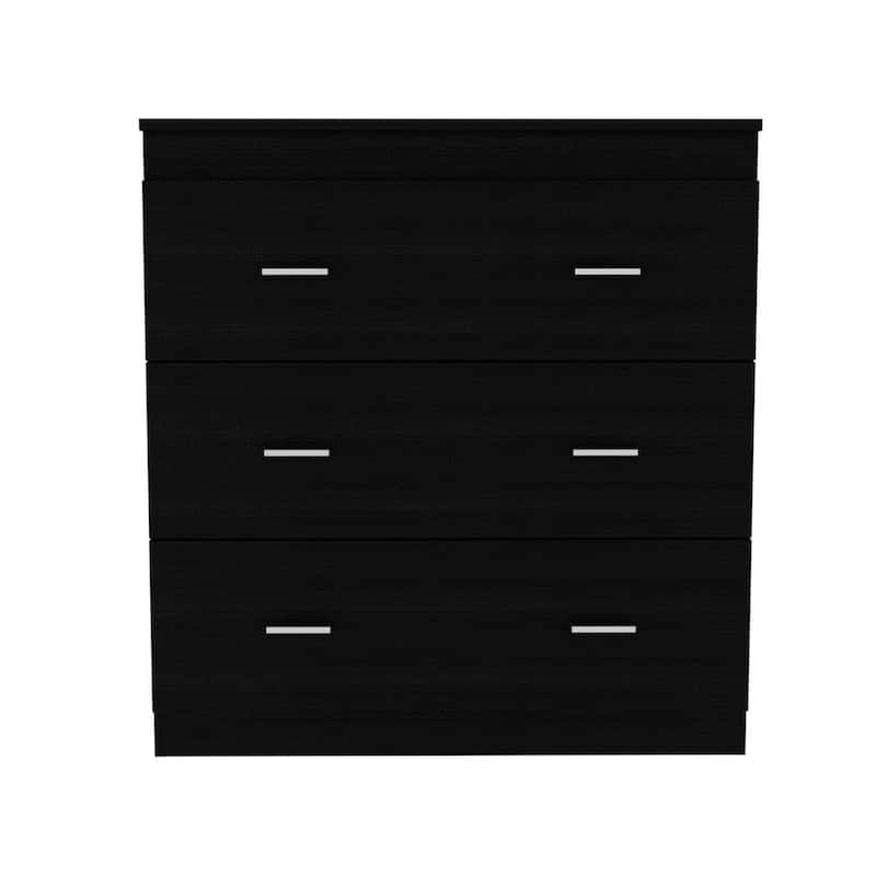 Modern 3-Drawer Black Dresser with Roller Glides and Metal Handles for Bedroom Storage or Living Room