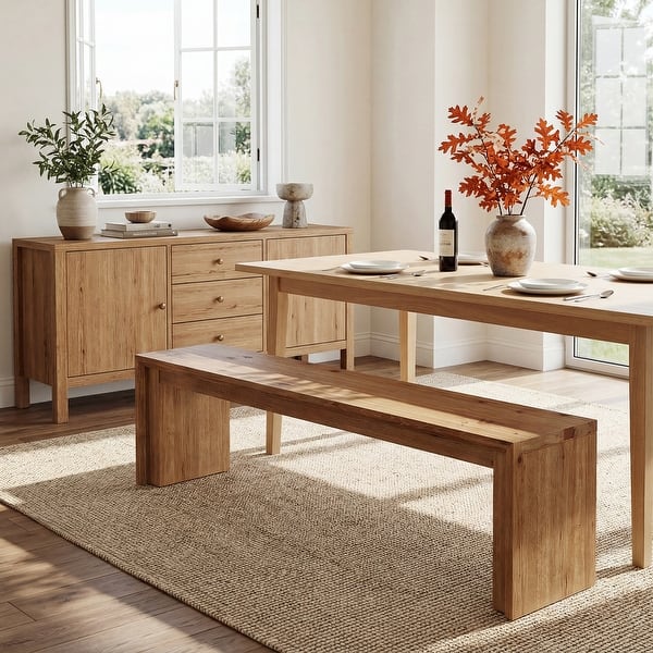 63 Inch Solid Wood Dining Bench, Industrial Kitchen Bench
