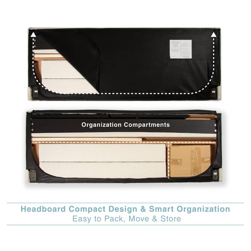 Queen Upholstered Platform Bed with Tufted Headboard, Mid-Century Modern Design, Boucle Fabric, No Box Spring Needed