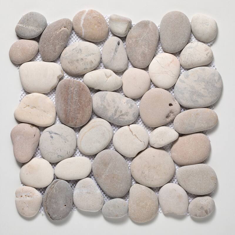 Classic Pebble 11 in. x 11 in. Mesh-Mounted Mosaic Wall and Floor Tile - Grey, White & Tan Natural - 11 in. x 11 in.