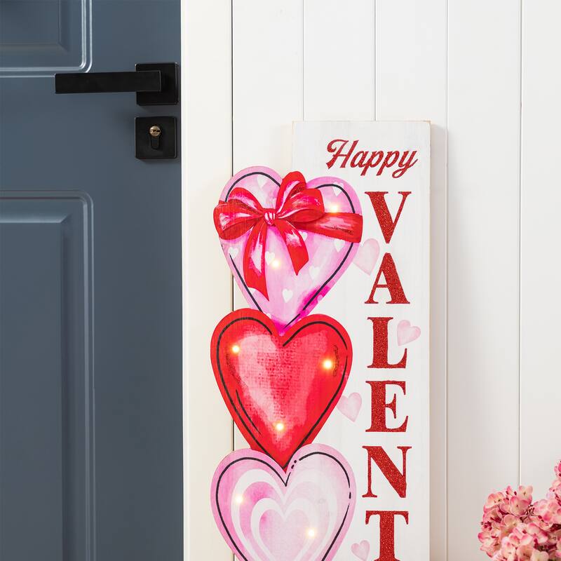 Glitzhome 36"H Valentine's Lighted Wooden Stacked Heart Porch Decor with Timer
