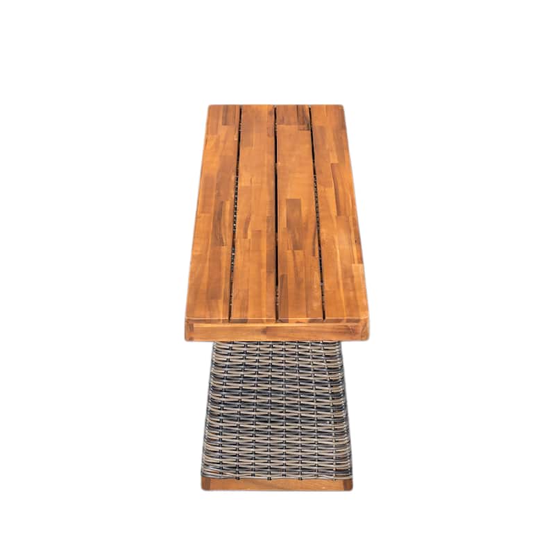 Outdoor 1pcs Acacia Wood Bench, Teak Finish+ Grey Wicker