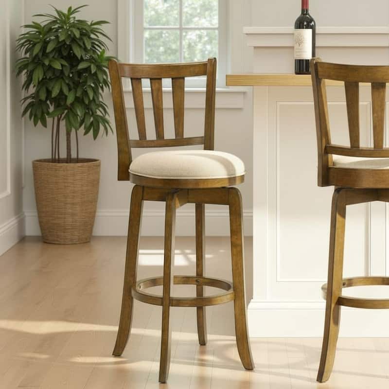 Wren Modern Farmhouse Swivel Wood Counter Height Kitchen Bar Stool in Sepia Brown Finish withUpholstered Seat - Set of 4 - Light Scone - Bar Height