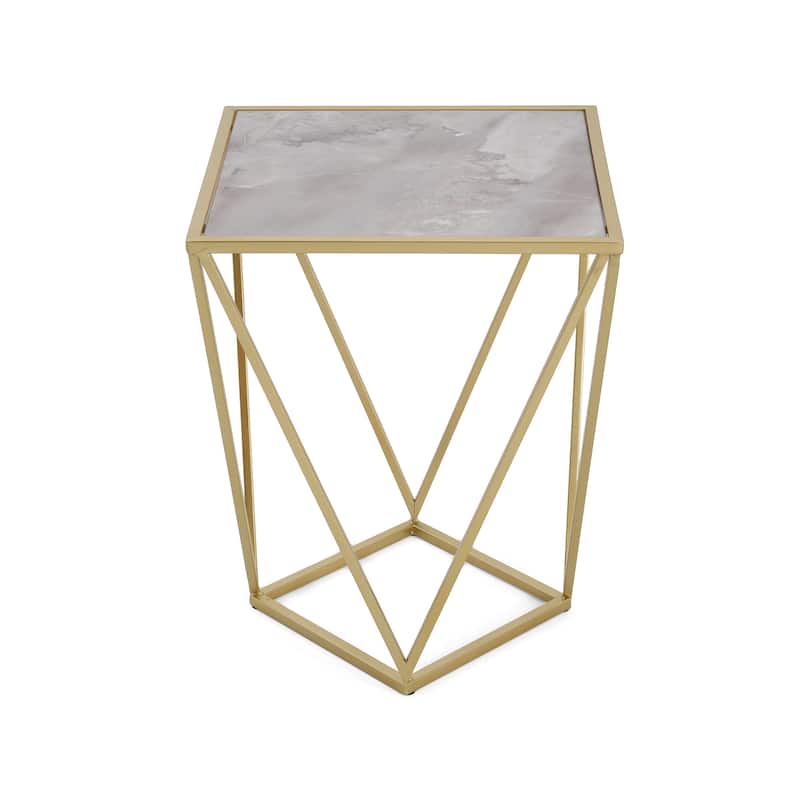 Constructed With A Sturdy Iron Frame And A Durable Tempered Glass Surface Creative Simple Glass Side Table,Gold+White Color