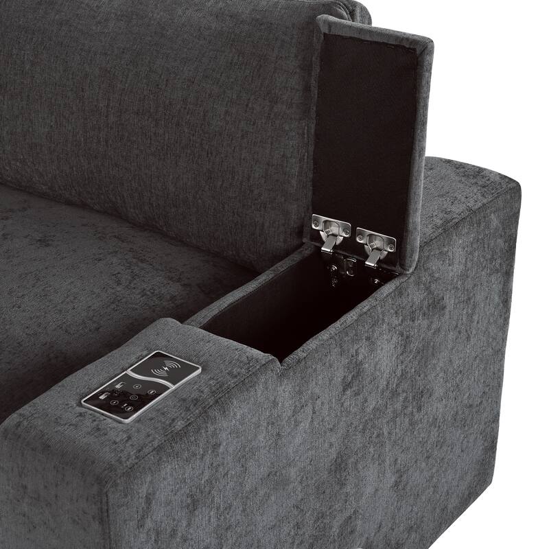 133.9" Polyester Modular Sectional Sofa U-Shaped 4-Seat with Wireless Charging, Bluetooth Speakers and USB Ports