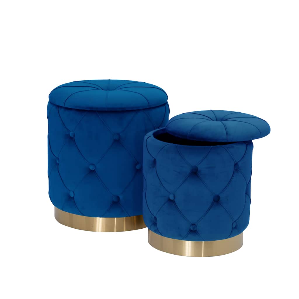 Best Quality Furniture Velvet Tufted Vertical Storage Ottoman Set of 2
