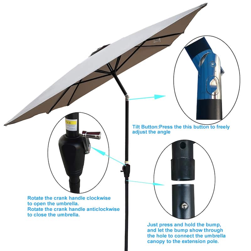 9' Outdoor Patio Market Umbrella with Push Button Tilt and Crank
