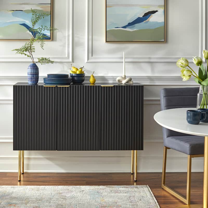 Lifestorey Valen Channel Front Sideboard/Buffet with Adjustable Shelves - Black