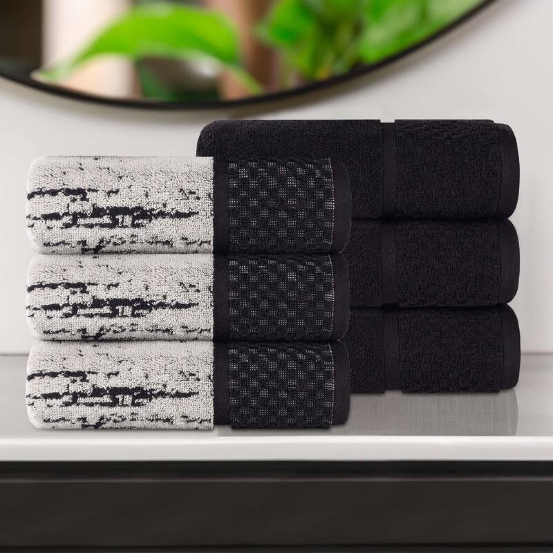 Superior Lodie Cotton Jacquard Solid and Two-Toned Hand Towel Set of 6