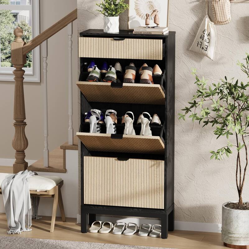 3-Drawer Slim Shoe Storage Cabinet with Flip Doors