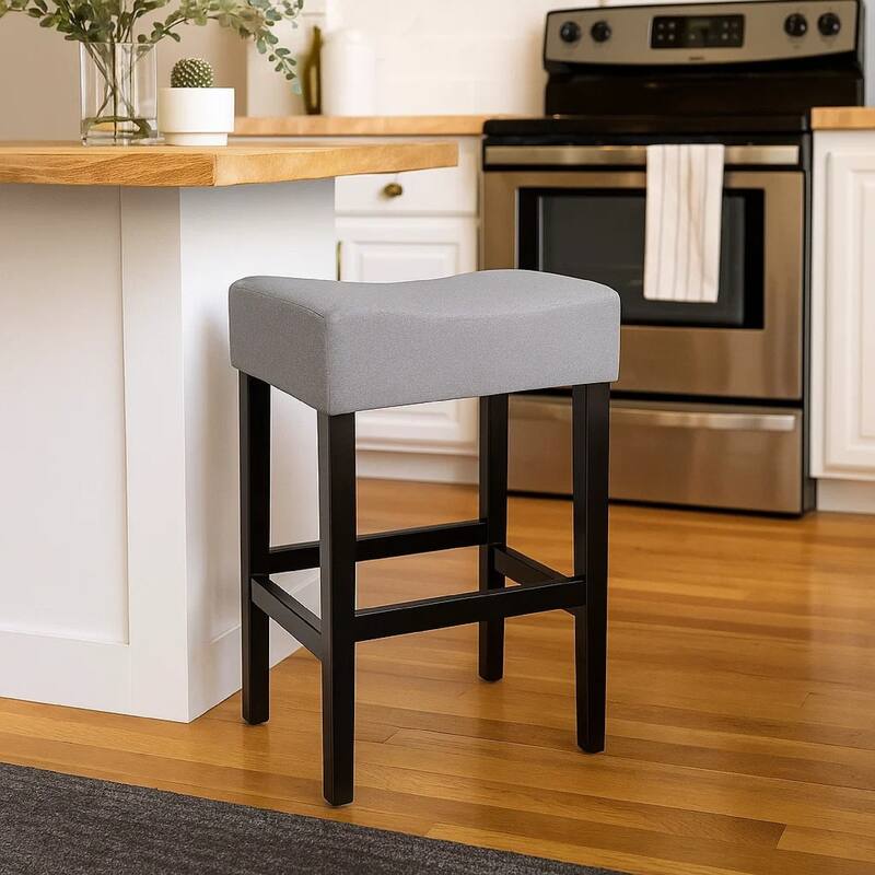 Seya Counter Stool Set of 2, Gray Waterproof Cushioned Seat, Black