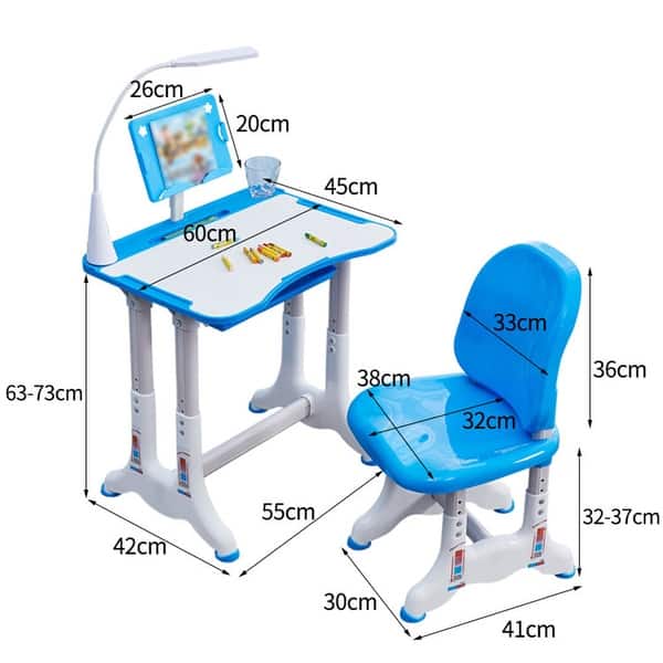 Height Adjustable Study Desk Chair Set With Tilted Desktop And Drawer ...