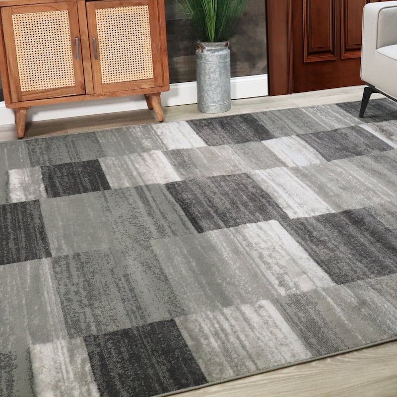 Modern Stripe Color Block Indoor Area Rug or Runner by Superior