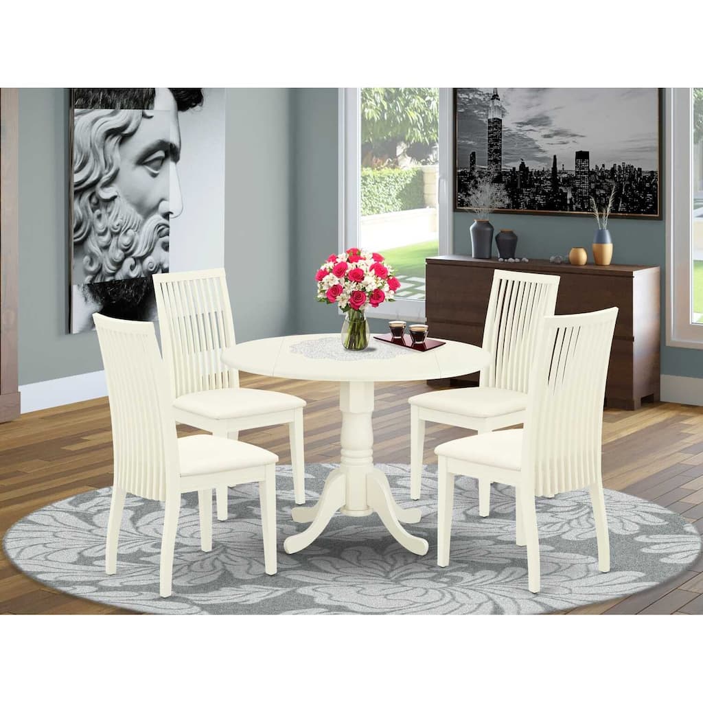 HomeStock 5-Piece Round Buttermilk and Cherry Finish Solid Wood Top Dining table with 4 Chairs with Drop Leaf