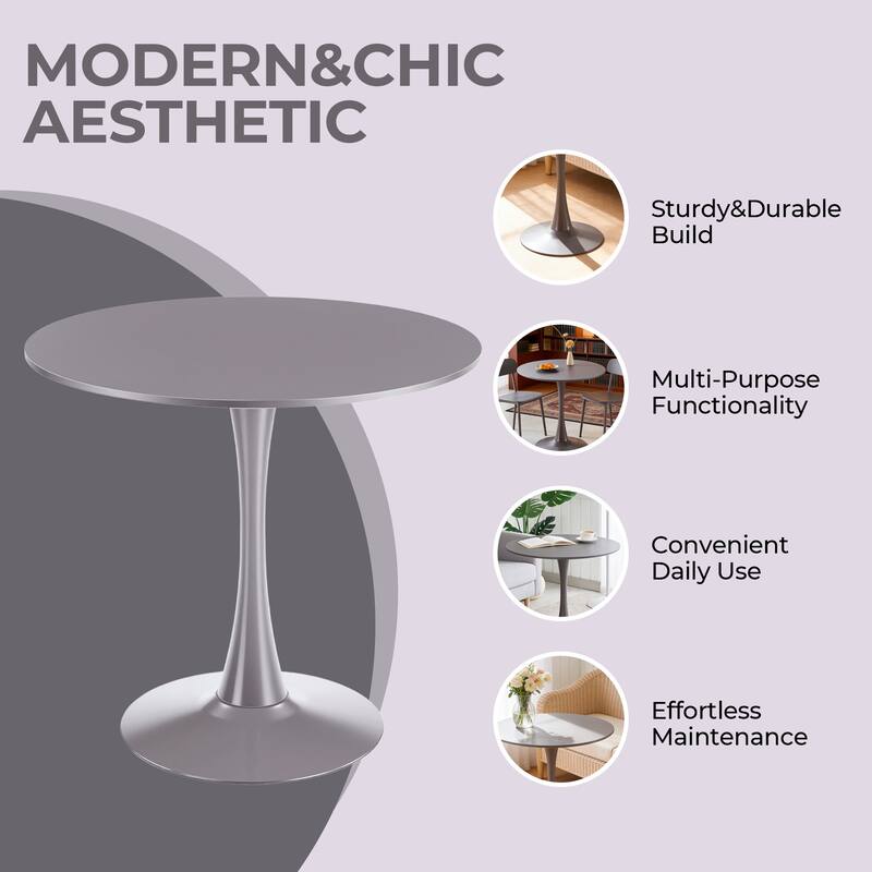 Small Circle Kitchen Table for 2-4 People, Round Dining Table with Metal Pedestal Base, End Table Leisure Coffee Table - Grey